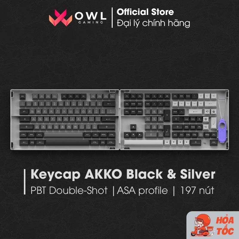 Set keycap AKKO Black &amp; Silver (PBT Double-Shot/ASA profile/197 nút) - Hàng chính hãng