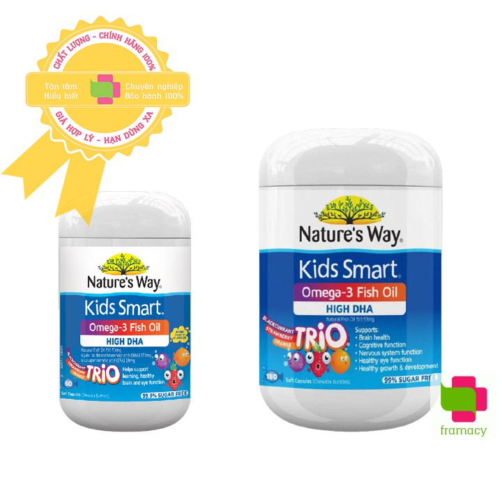 Viên kẹo Nature’s Way Kids Smart Bursts Omega-3 Fish oil Trio, Úc (60v/180v) bổ sung DHA cho trẻ từ 12 tháng tuổi