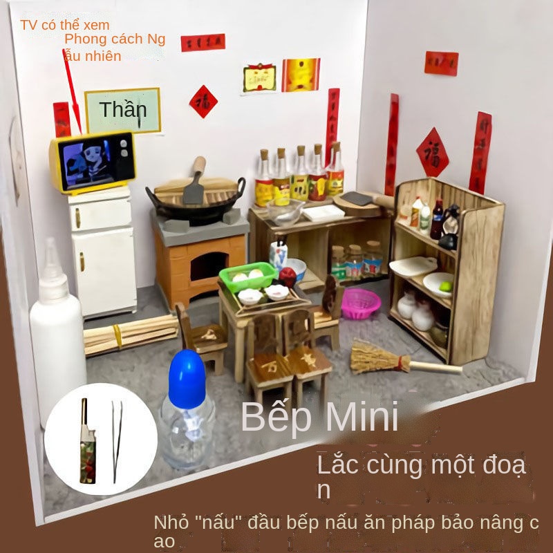❡Nhà bếp mini thực sự nấu một bộ đầy đủ các món ăn của người nổi tiếng trên mạng và đồ dùng nhà bếp nhỏ cho trò chơi nấu