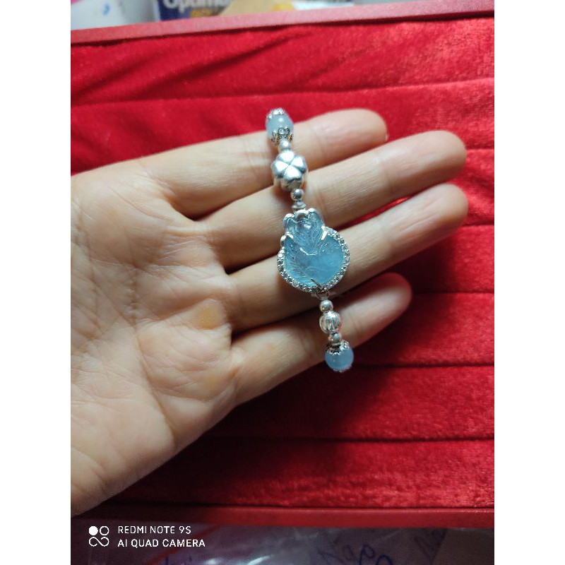 VÒNG TAY HỒ LY AQUAMARINE BỌC BẠC MỆNH THỦY-MỘC