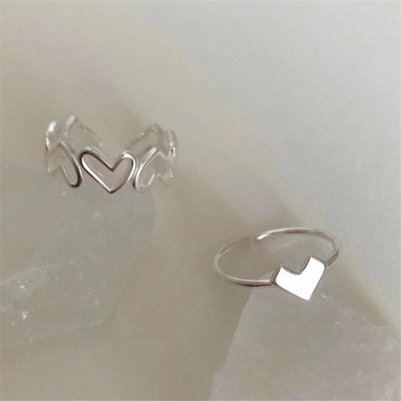 Nhẫn hở màu bạc hình trái tim đơn giản thời trang cho nữ