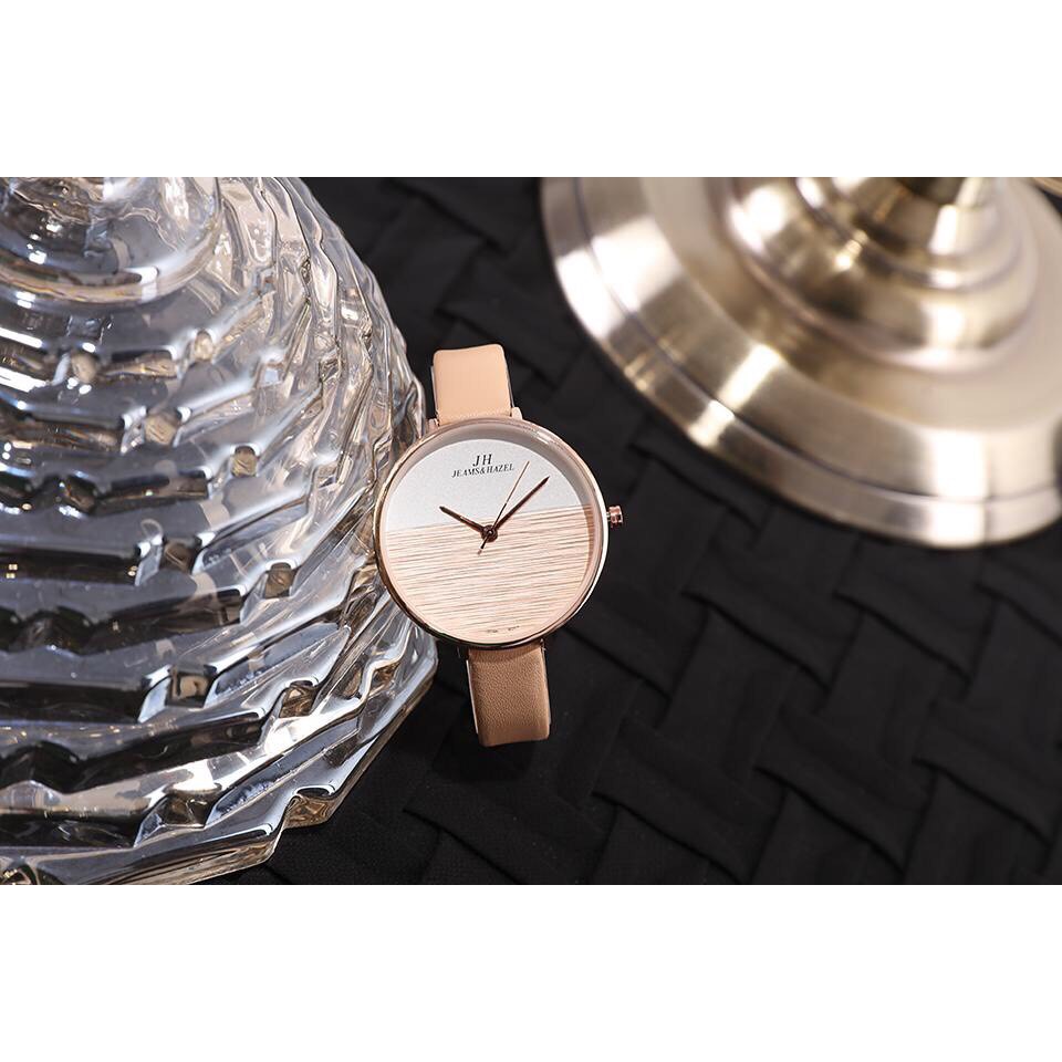 Đồng hồ thời trang nữ Jeams&amp; Hazel dây da mạ tĩnh điện cực đẹp K8333