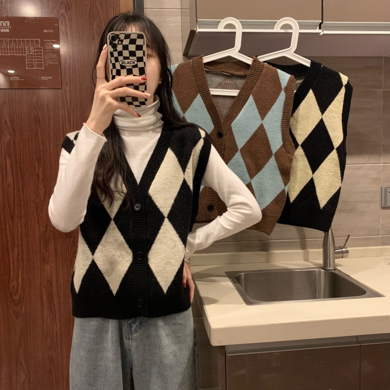 SUXI Áo len không tay kiểu dáng Hàn Quốc cho nữ