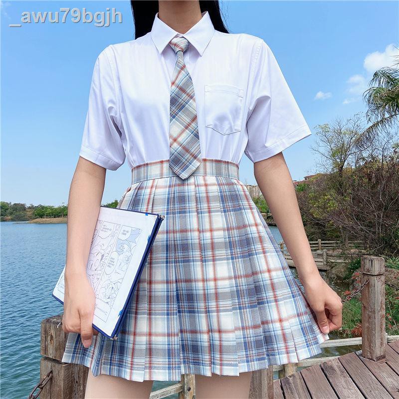 Chân váyváy đầm dáng xoè✤❈jk đồng phục váy lưới chân chính hãng mùa xuân hè sinh viên đại học phong cách ngắn