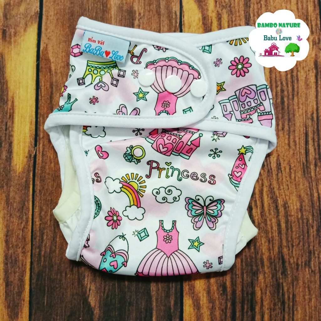 BỘ BỈM VẢI, TÃ VẢI CHỐNG TRÀN  BAMBO NATURE BABU LOVE ( GỒM 1 VỎ + 2 LÓT) SIZE M,L