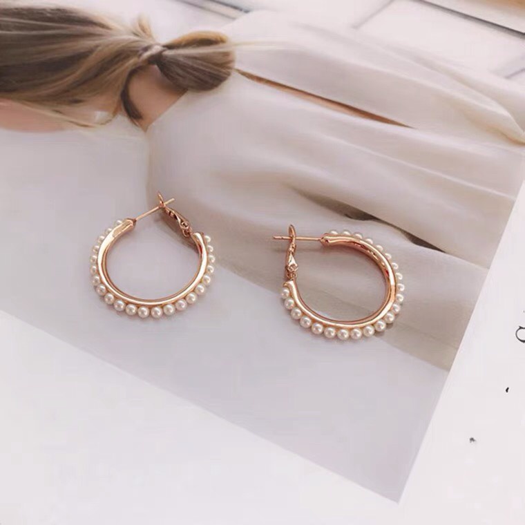 Bông tai - hoa tai tròn mạ vàng đính hạt ngọc ER0043