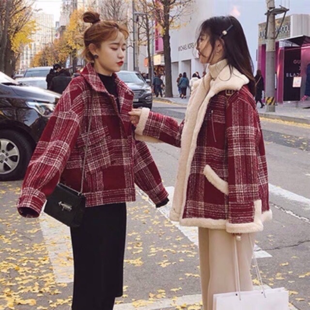 Áo Khoác Kẻ Lót Lông Dày Dặn ulzzang Oder