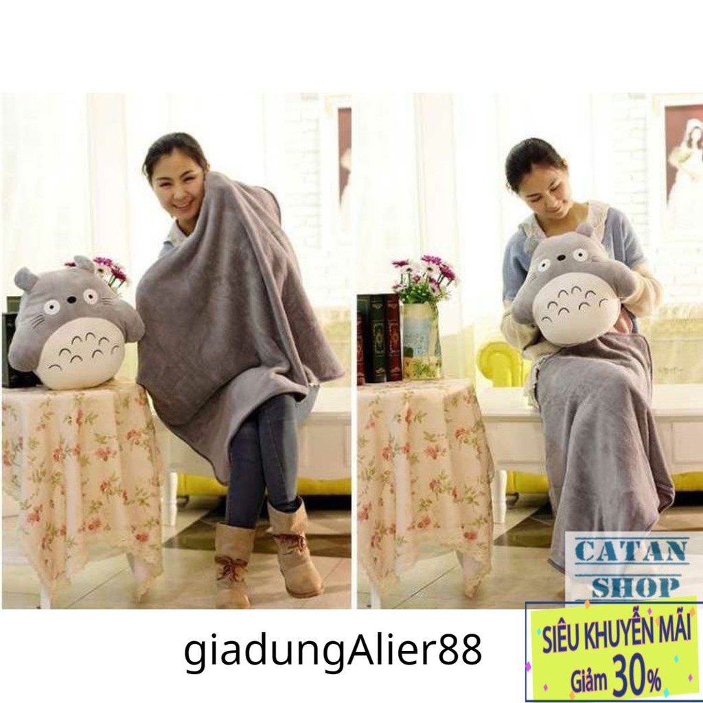 Gối mền TOTORO tròn hàng loại 1, nỉ nhung siêu mịn, bộ chăn gối văn phòng GD39-GMTOTO-T