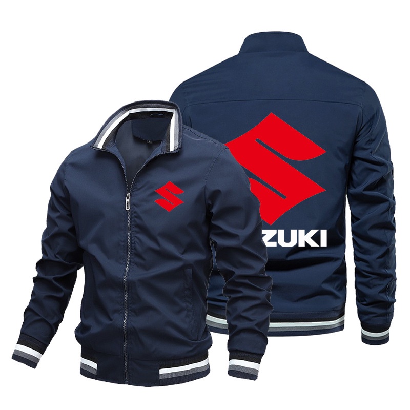 SUZUKI LOGO Jacket Sportswear Car Shop Customized Workwear GSX-R600 GSX650F B- King Katana DL650 GSX-R750 GSX-R1000 Hayabusa GSR750 GW250 FGSX-S1000F SFV650 Zipper Stand-Up Collar Plus Size Long-Sleeved Sweatshirt Aviator