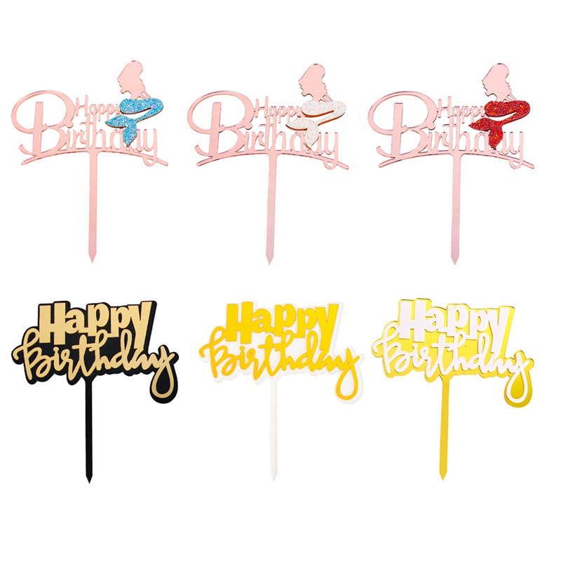 Phụ Kiện Trang Trí Bánh Kem Sinh Nhật Bằng Acrylic Trong Suốt Hai Lớp 6 Màu Tùy Chọn