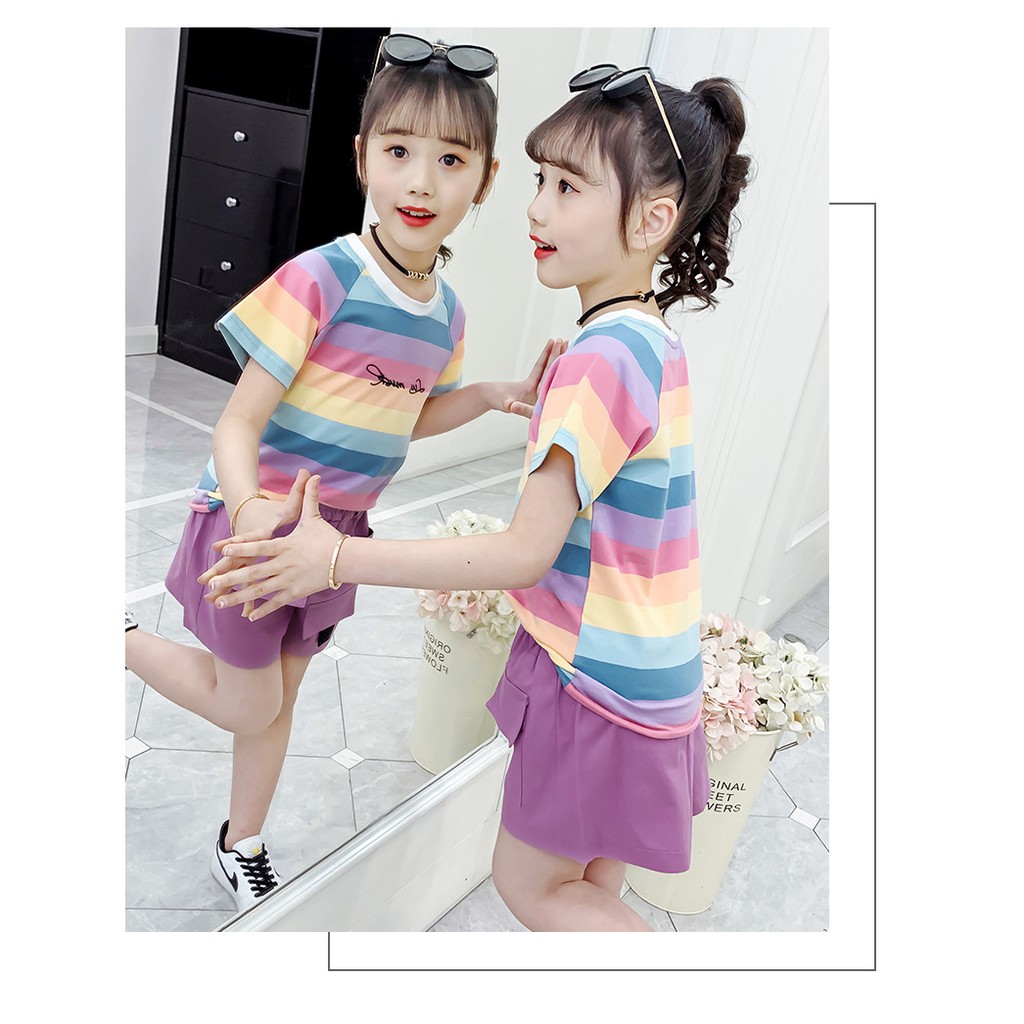 Áo phông bé gái size đai từ 20 -50kg màu cầu vồng AH03