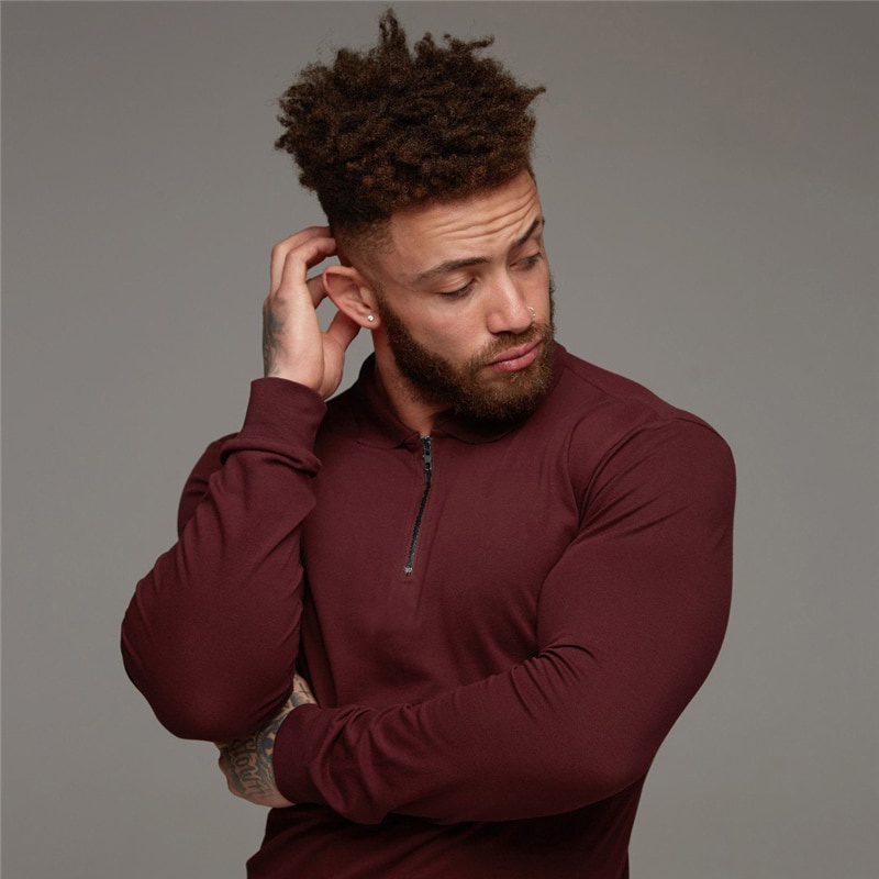 Áo thể thao tay dài có dây khóa kéo màu trơn dành cho nam