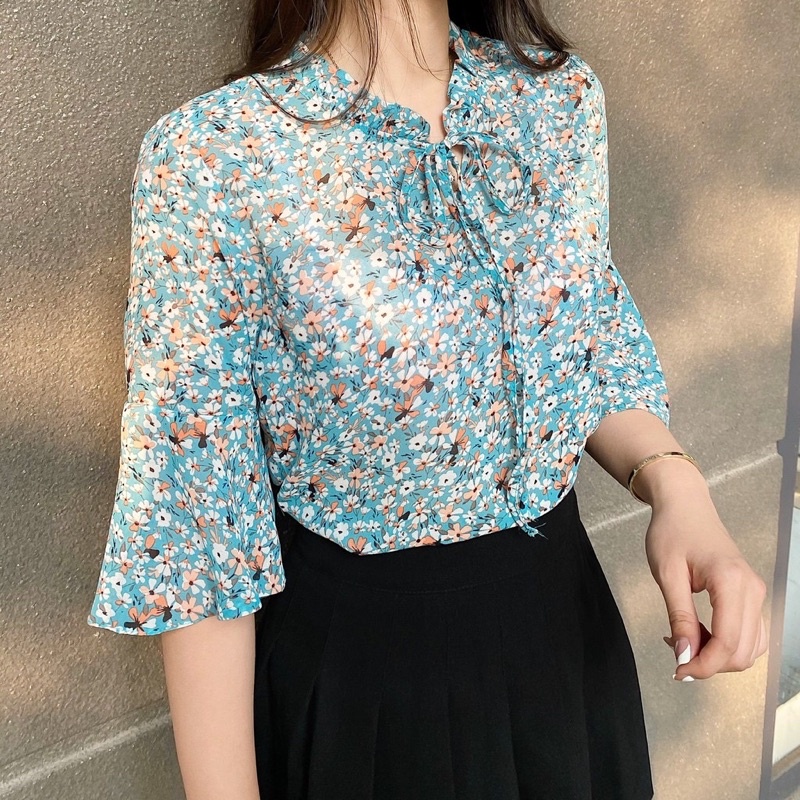 MS119 ÁO SƠ MI CÔNG SỞ NỮ CỔ BÈO TAY LOE