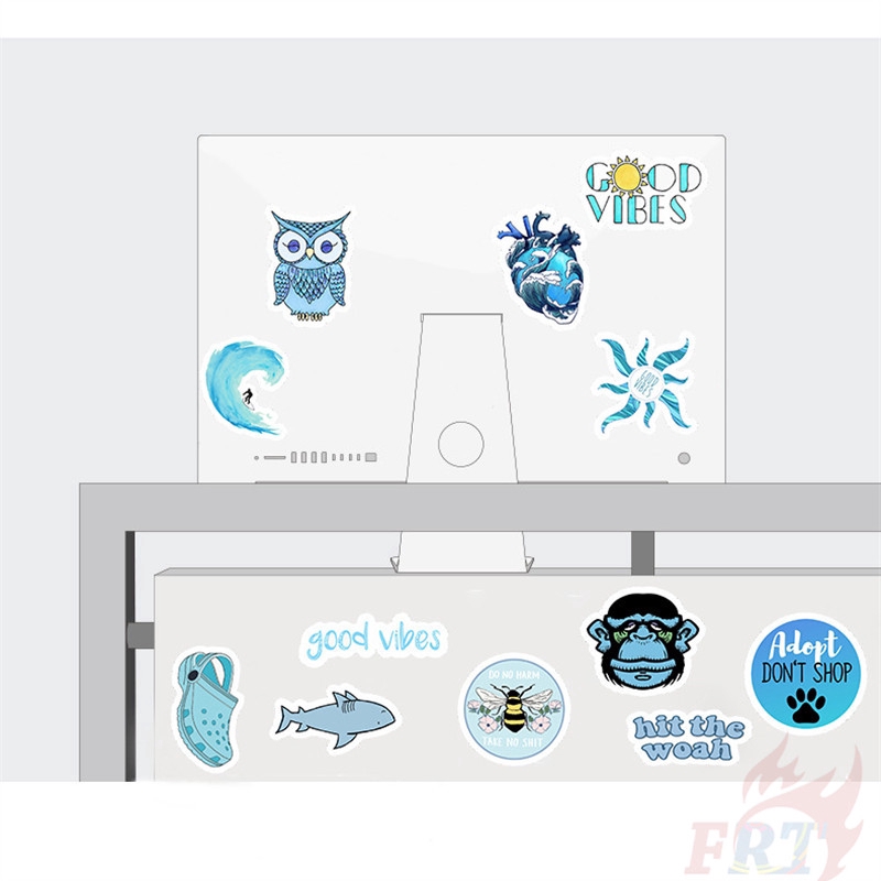 Set 50 nhãn dán họa tiết chữ Vsco - Blue Vibes