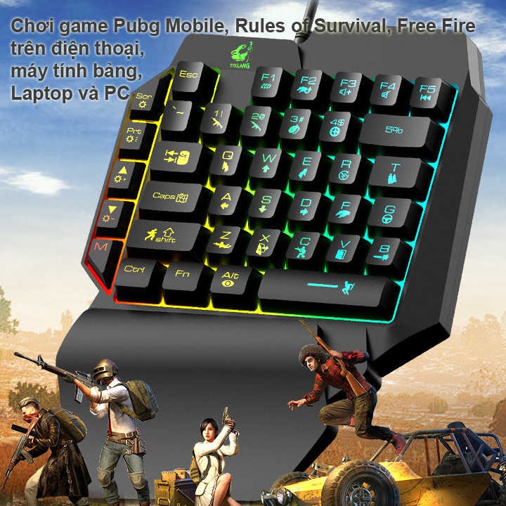 Bàn phím giả cơ FREE WOLF K15 chơi game Pubg Mobile, Rules of Survival, Free Fire trên điện thoại, máy tính bảng, Laptop