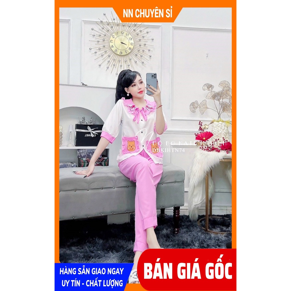 Đồ bộ tiểu thư cho nữ mặc nhà chất kate mềm mịn in gấu in hoạt hình dễ thương DBKIHTN74