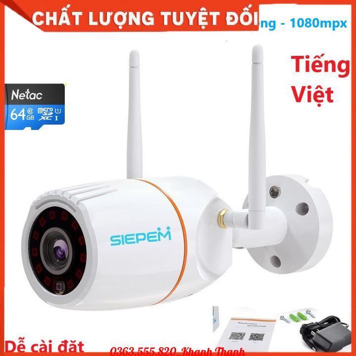 Camera IP Wifi SIEPEM S6865 FullHD 1080P Trong nhà Ngoài trời (Trắng) Chống nước tốt - Bảo hành 12 tháng