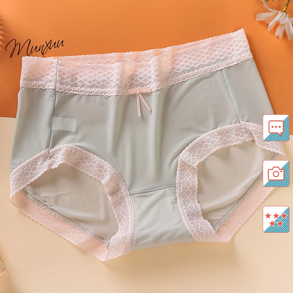Quần lót nữ su lạnh cao cấp MUNXUU, màu sắc trung tính phối viền ren nơ ngọt ngào - QC118