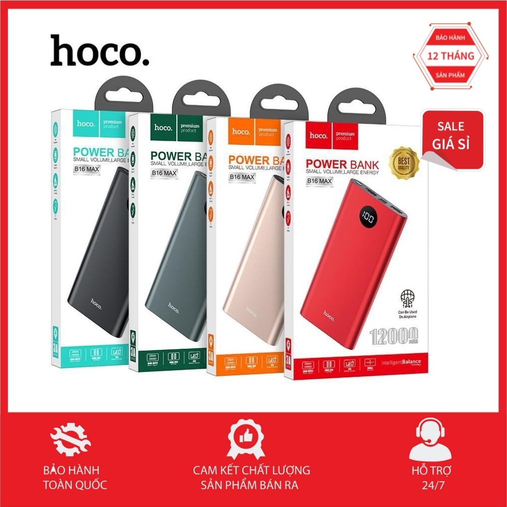 [Mã 44ELSALE2 giảm 7% đơn 300K] Sạc Dự Phòng Hoco B16 Max dung lượng 12.000 mAh Chính hãng Siêu mỏng Giá tốt