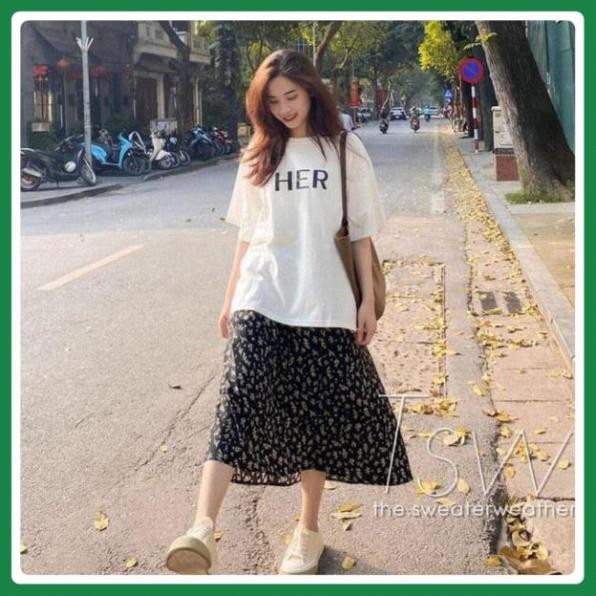 Áo phông nữ kèm váy hoa nhí siêu hot 2021 - Bao form chất, mặc là xinh , ,