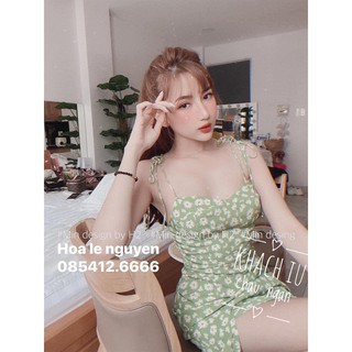 Váy hai dây hoa cúp ngực xẻ tà xinh xắn quyến rũ mã oh38