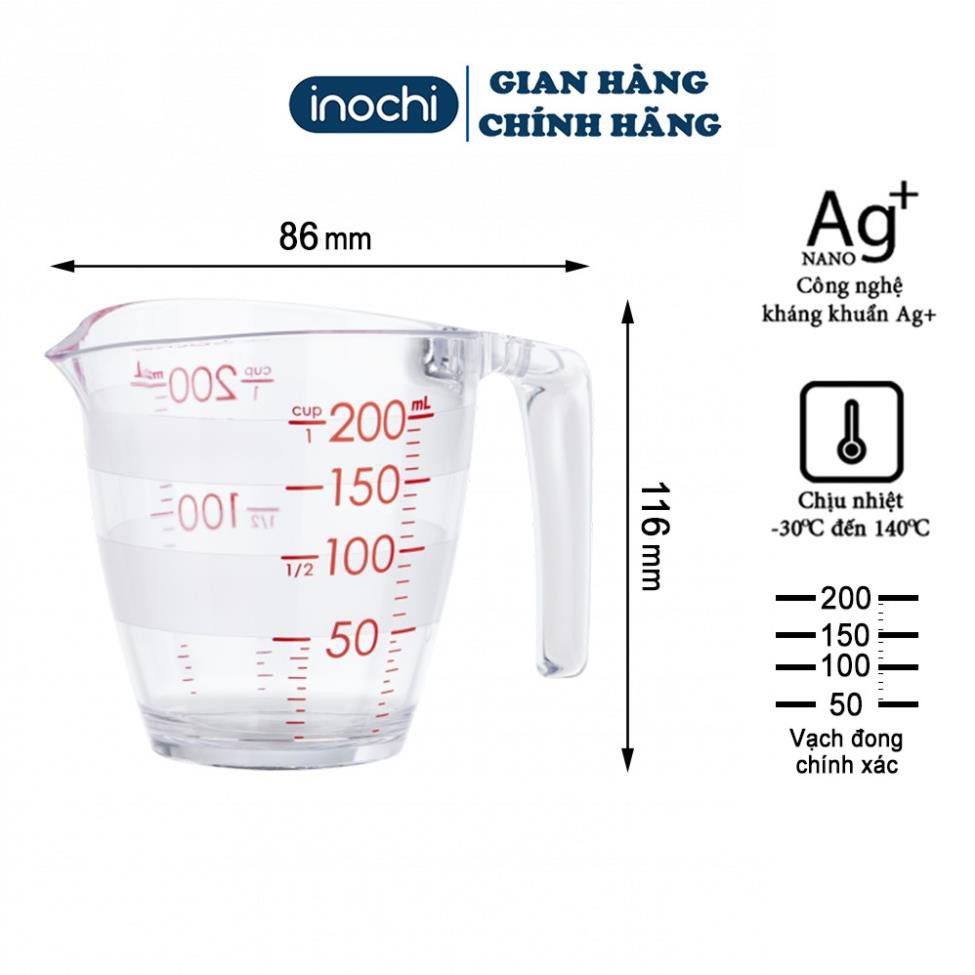 Cốc đong - YOKO INOCHI nhựa định lượng 200ml dung dịch dùng trong nấu ăn pha chế nhựa nguyên sinh kháng khuẩn Ag+ CD