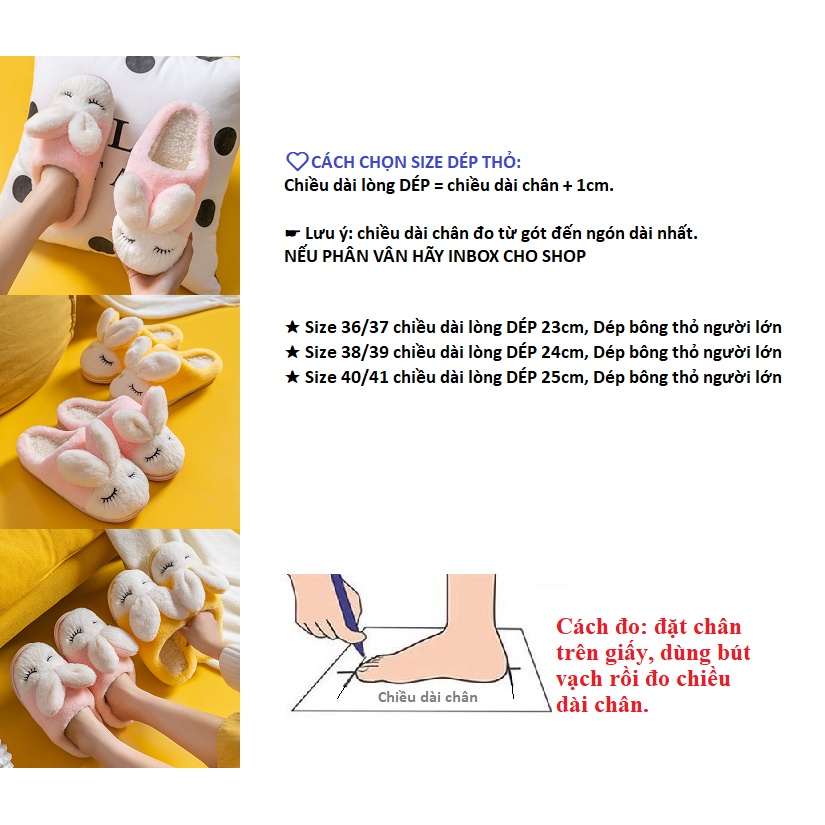 Dép bông tai thỏ dễ thương [H60] Dép bông hình thỏ cho mùa đông ấm áp, kiểu dáng cute thời trang - LUCKY SHOES VN