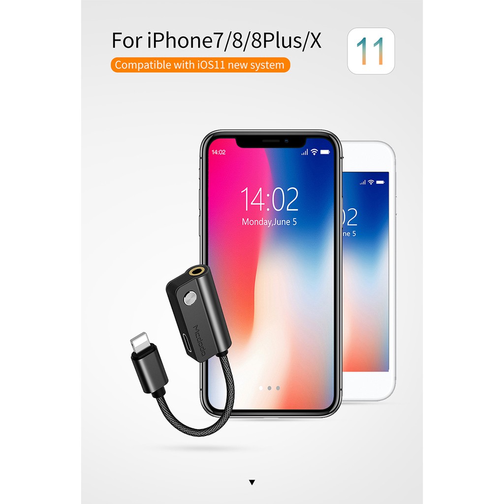 Cáp Chuyển Apple Lightning sang 3.5mm ra 2 đầu cắm - chính hãng Mcdodo