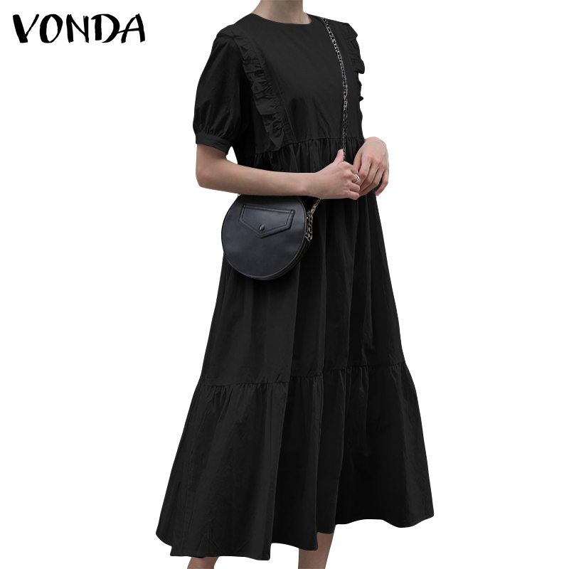 Đầm VONDA tay ngắn màu trơn dáng rộng thoải mái | BigBuy360 - bigbuy360.vn