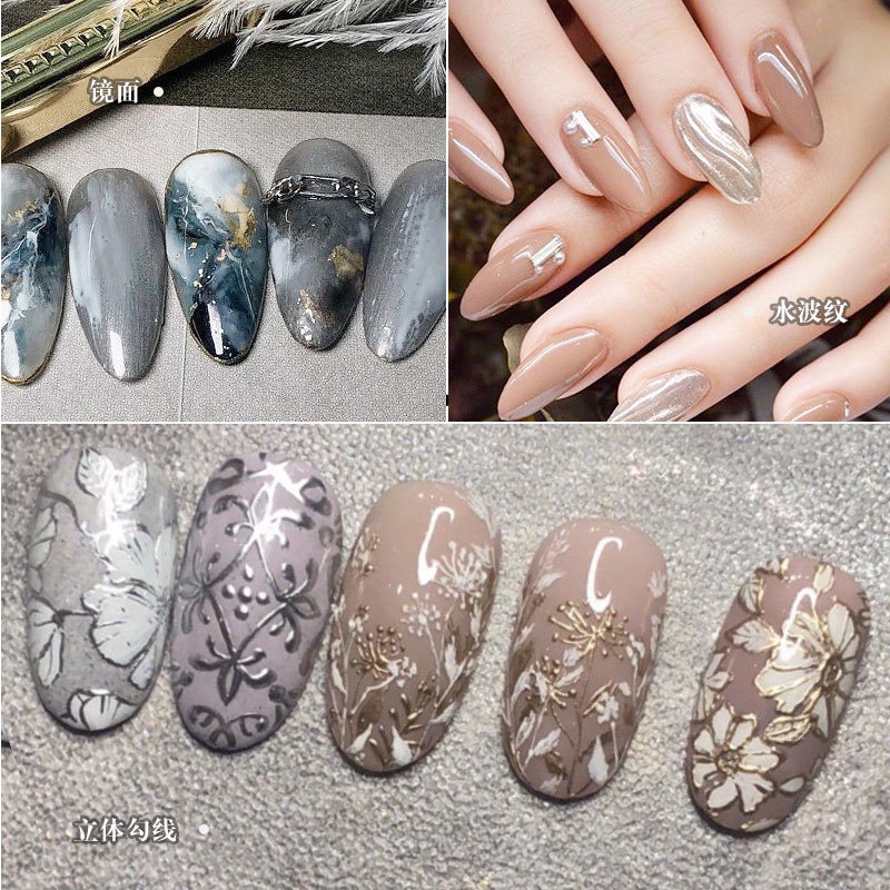 Gel metal vẽ nail vân nổi Misscheering 8ml màu vàng bạc, gel vẽ móng metan tạo viền trang trí móng cao cấp