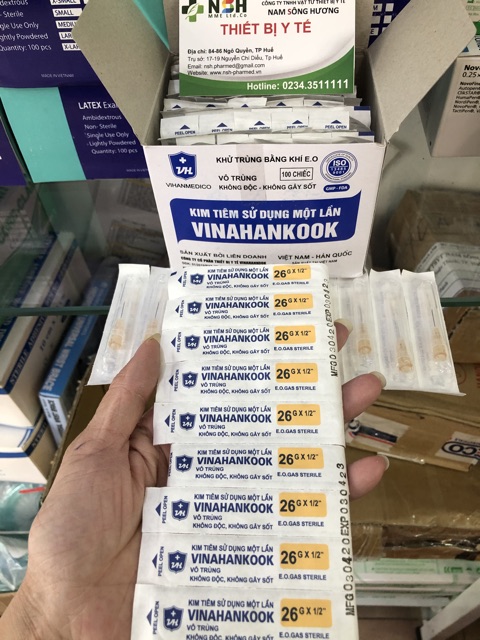 ❤Hộp 100 cây Đầu bơm kim tiêm ép vỉ 26g VINAHANCOOK ĐẦU KIM TIÊM SẠC LẤY THUỐC SỬ DỤNG 1 LẦN 26G của VINAHANCOOK