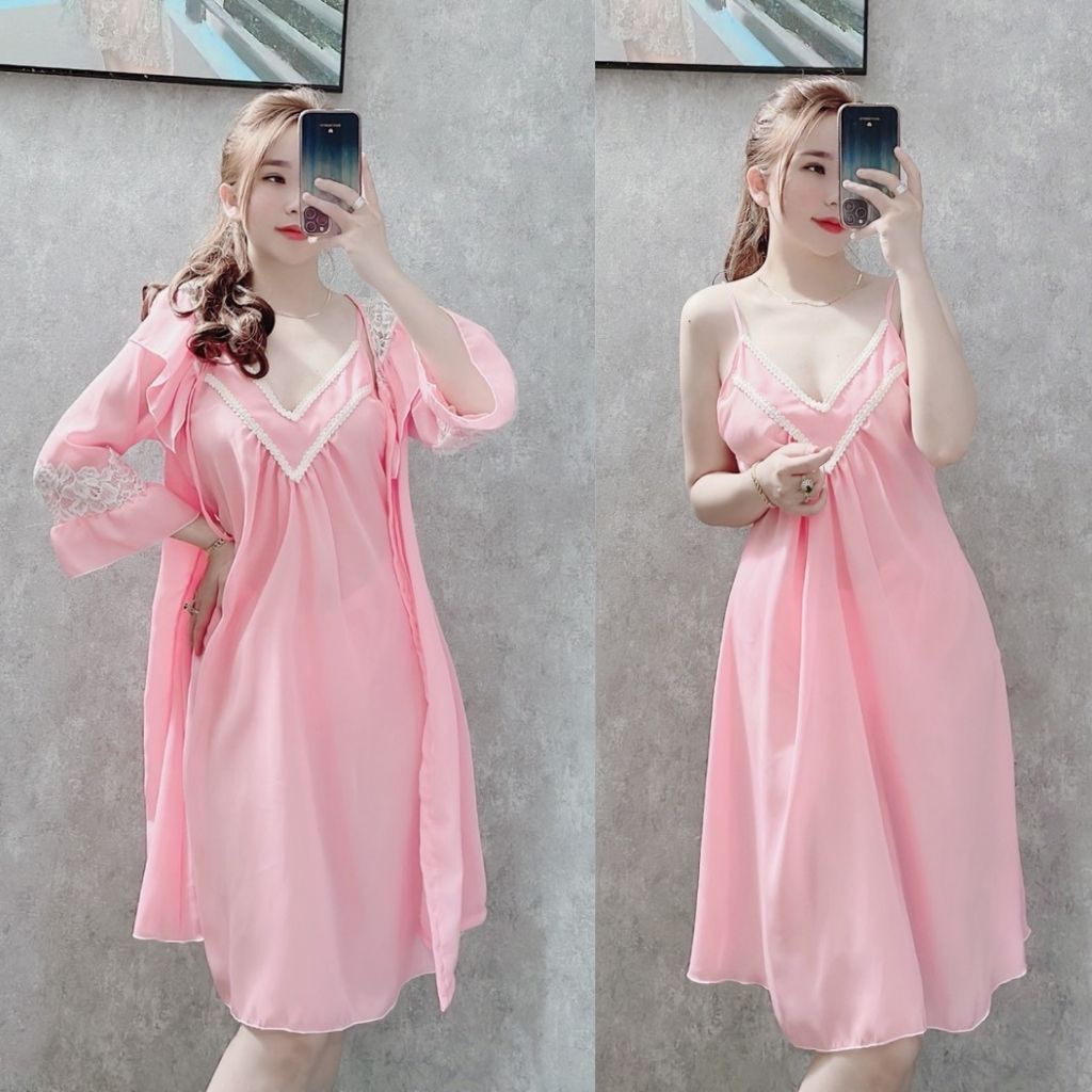 Váy ngủ áo choàng MIKY,Đầm ngủ sexy lụa Chiffon Chất Siêu Mát Dáng Siêu Xinh <80kg