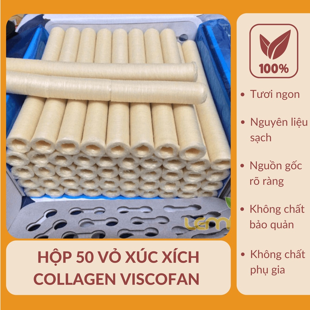 Hộp 50 Vỏ Xúc Xích Collagen Viscofan Mã NDX hoặc NDXC Phi 24 Vỏ Dai Dày Dặn Chống Bục Đơn Giản Dễ Dùng