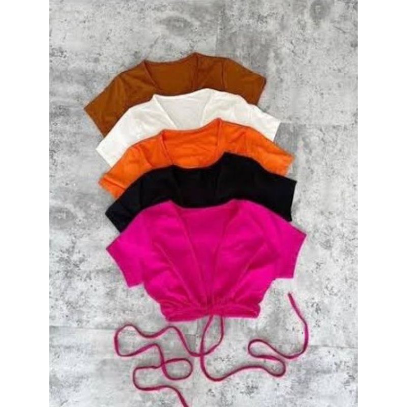 Áo croptop dây quấn eo tay ngắn mặt được 2 kiểu chất borip xịn hàng y hình ( free size từ 40-53kg)