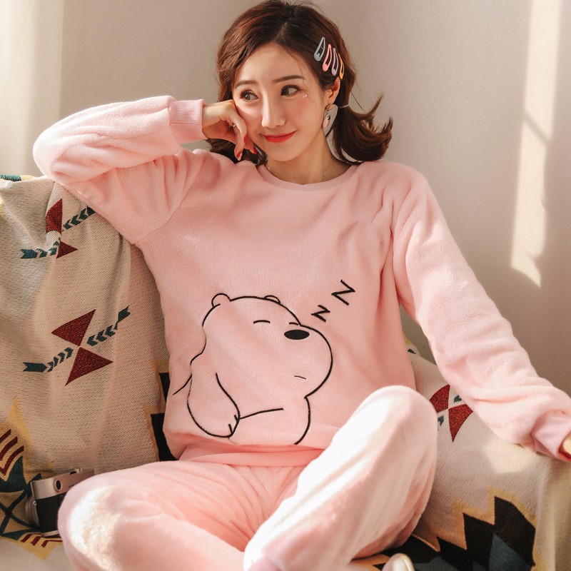 Bộ Đồ Ngủ Nữ - Pijama Quần Áo Mặc Ở Nhà Dài Tay Vải Nhung Bông Mùa Đông Xuân Thu Dễ Thương Ảnh Thật +Video BĐN08 | BigBuy360 - bigbuy360.vn