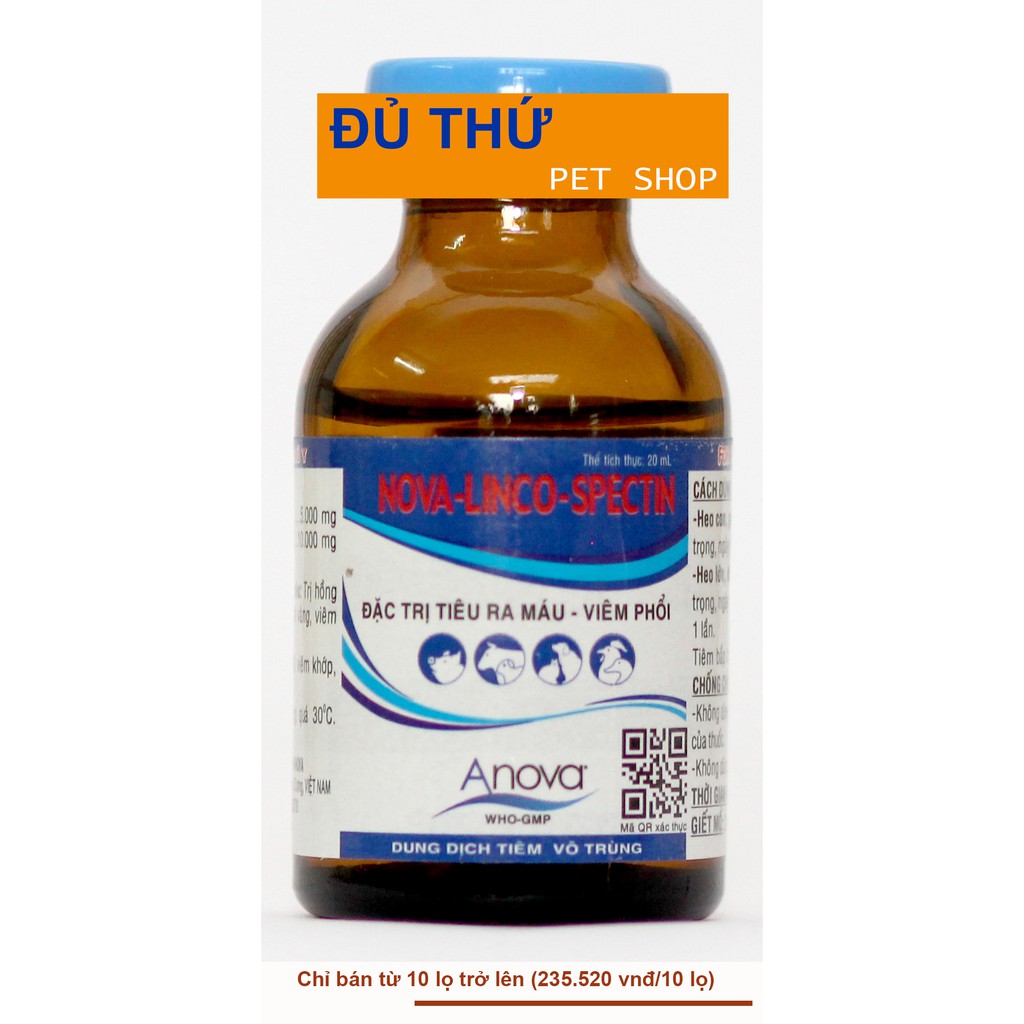 NOVA-LINCO-SPECTIN (20 ml) - xử lý viêm phổi, viêm khớp...cho gia súc, gia cầm (10 lọ/đơn hàng)