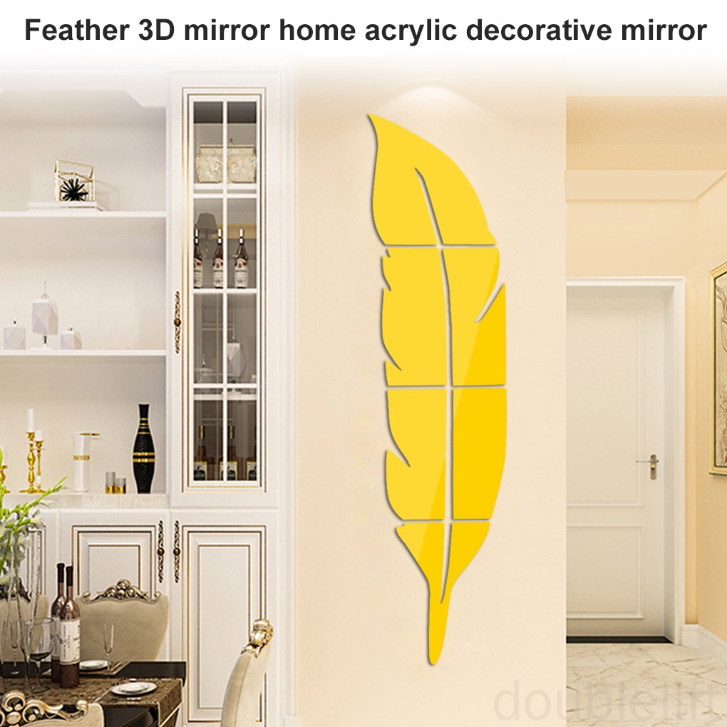 Miếng Dán Tường Trang Trí Hình Lông Vũ 3d Tráng Gương Bằng Acrylic Chống Thấm Nước