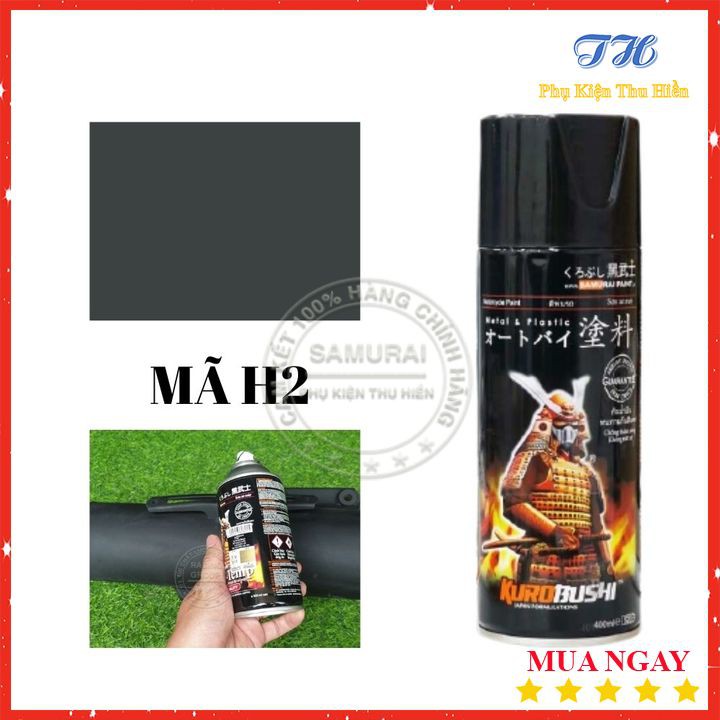 Sơn Xịt Samurai Chịu Nhiệt Sơn Pô Xe Máy Màu Đen Nhám - Mã H2