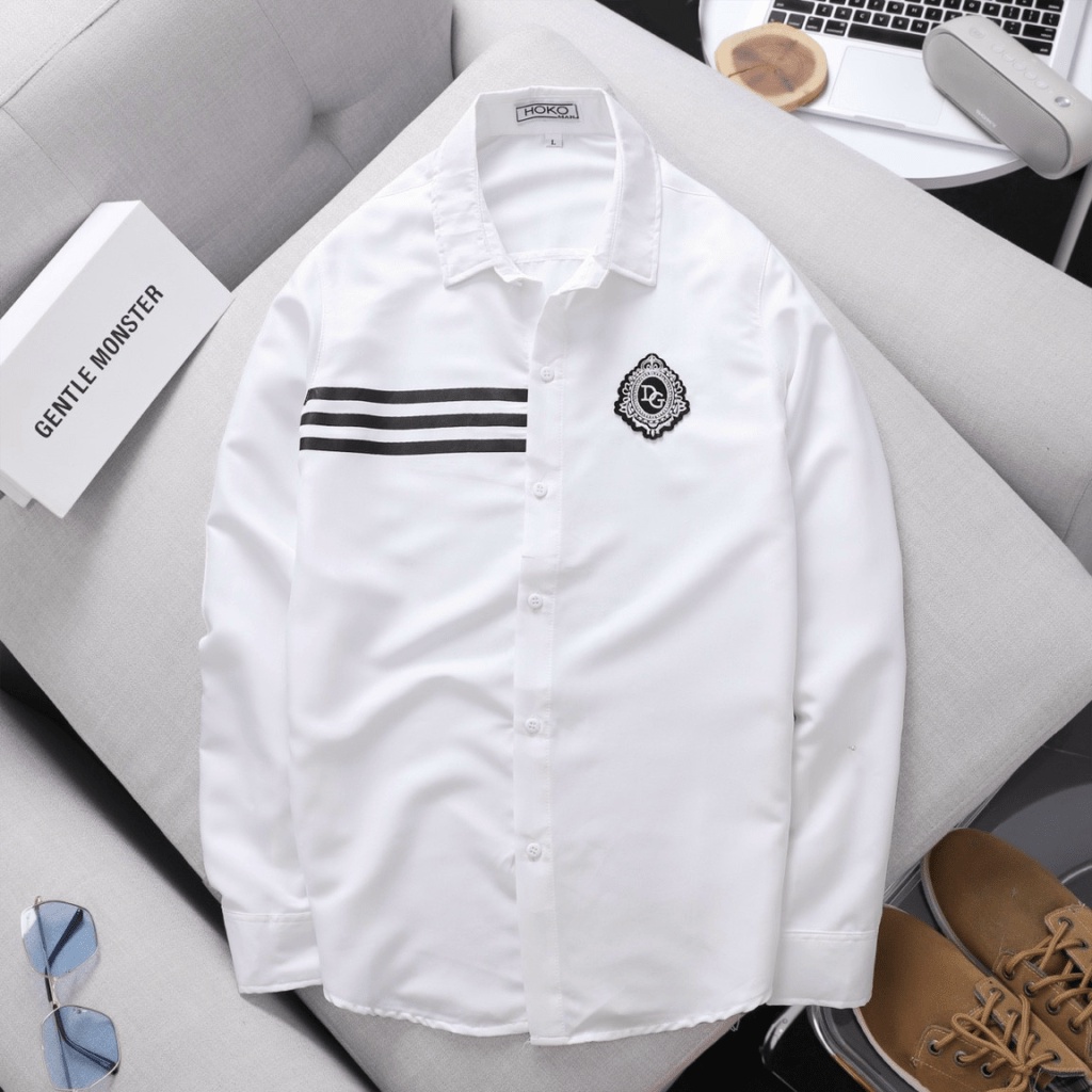 Áo Sơ Mi Nam 3 Sọc Ngực Chất Kate Lụa Mịn Mát Cổ Bẻ Tay Dài Lịch Lãm Đủ Size Mặc Đẹp Nam Tính [NEW UNISEX]