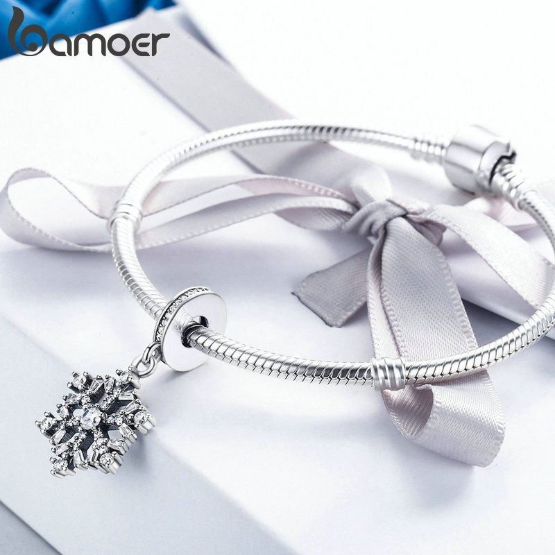 Hạt Trang Sức Bamoer SCC266 Chốt Bạc 925 Hình Bông Tuyết Cá Tính
