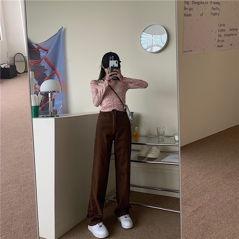 Xiaozhainv Quần Jean Nữ Ống Rộng Lưng Cao Phong Cách Vintage Hàn Quốc | BigBuy360 - bigbuy360.vn