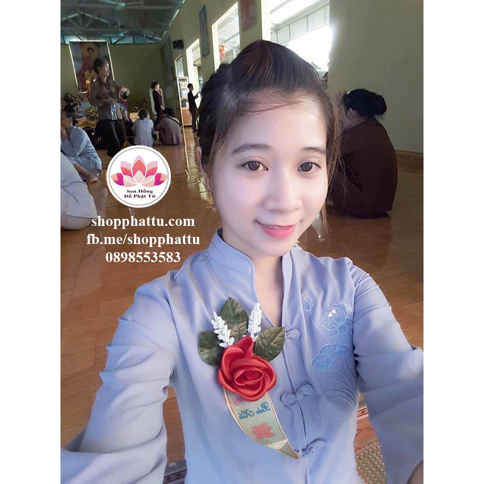 [Mã FATHANG5 giảm 10K đơn 50K] ⛔⛔Áo lam đi chùa thêu sen - Quần áo Phật tử shop Sen Hồng loại chuẩn mịn đẹp | BigBuy360 - bigbuy360.vn