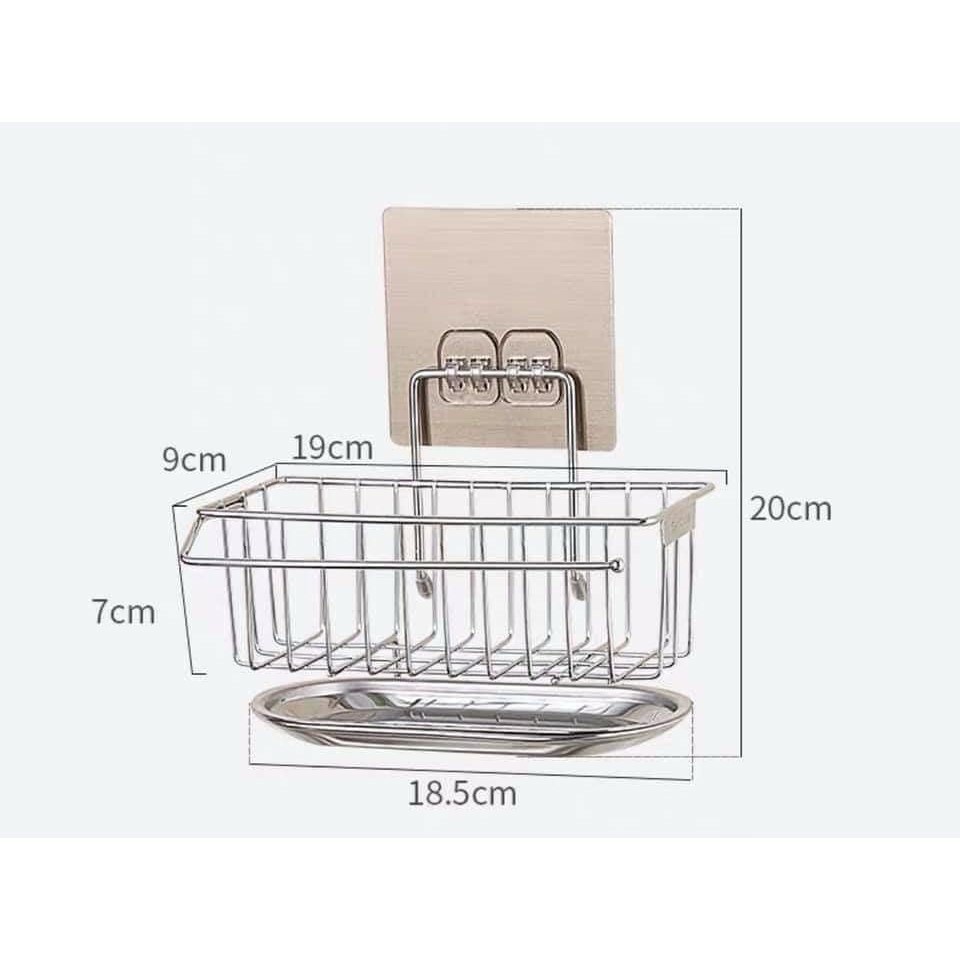 Giá Để Giẻ Rửa Bát Có Khay Hứng Nước KUNBE Chất Liệu Inox Dán Tường Không Cần Khoan Đục