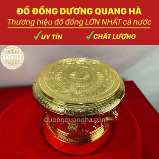 Trống đồng dát vàng đường kính 20cm cao 14cm chất liệu đồng vàng