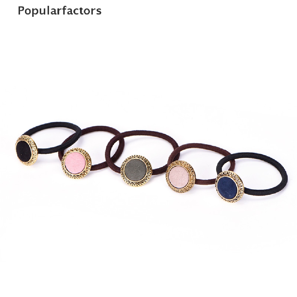 Dây Cột Tóc Co Giãn Đính Nút Phong Cách Vintage Cho Nữ