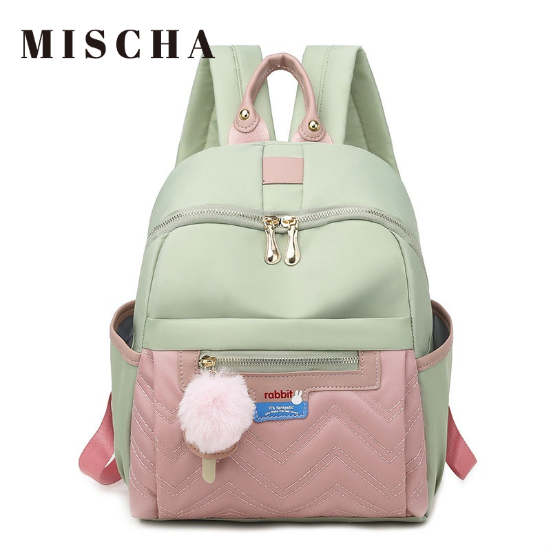 MISCHA Ba Lô Đi Học / Du Lịch Cỡ Lớn Chất Liệu Vải Oxford Màu Tương Phản Thời Trang Phong Cách Hàn Quốc