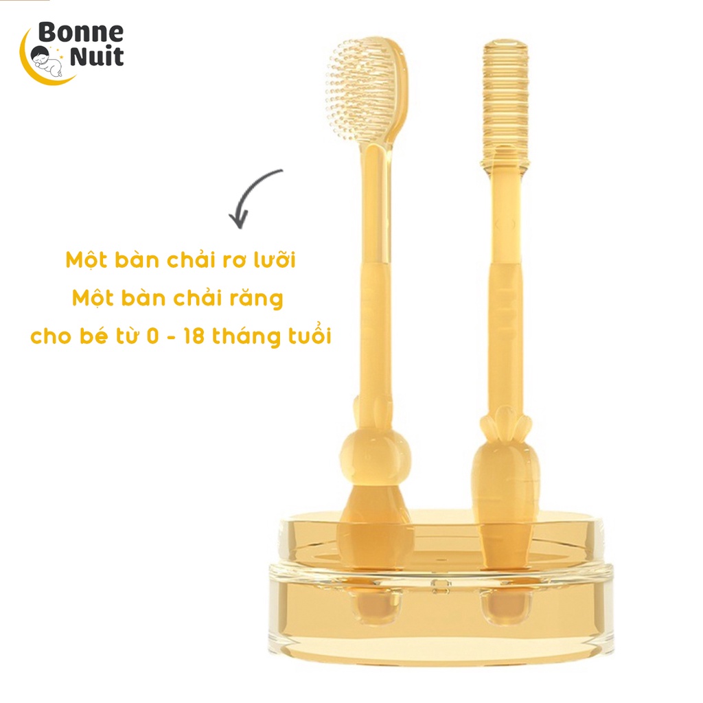 Set Rơ Lưỡi và Bàn Chải Silicon [Có video sp] Vệ Sinh Răng Miệng Cho Bé Từ 0-18 Tháng