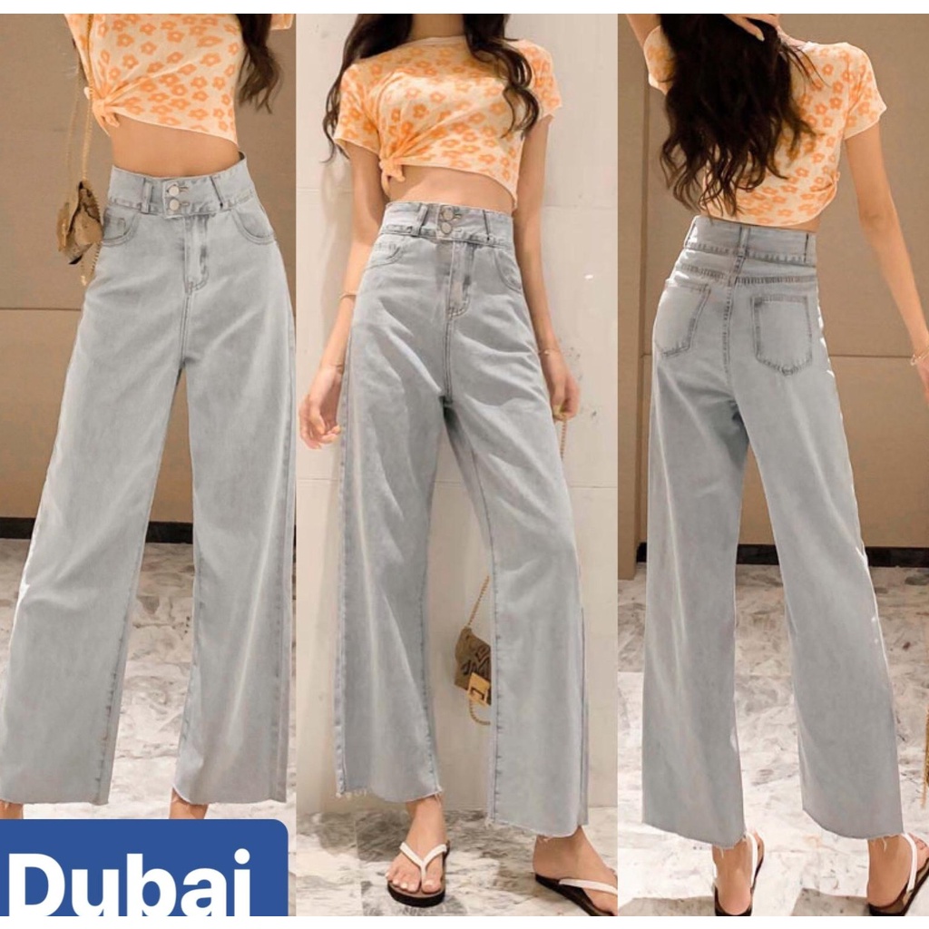 QUẦN BAGGY JEAN NỮ CHẤT BÒ XANH ỐNG RỘNG 2 CÚC CHÉO LƯNG CAO NÂNG MÔNG NHẬT BẢN DB-035 CAO CẤP,DUBAI FASHION