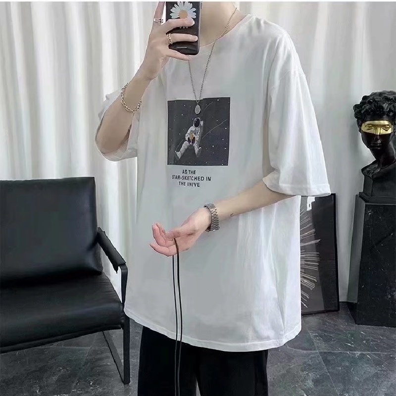 Áo Thun Tay Ngắn Dáng Rộng Cỡ Lớn In Hình Phi Hành Gia Kiểu Hip-Hop Đường Phố Hàn Quốc Thời Trang Mùa Hè Cho Nam