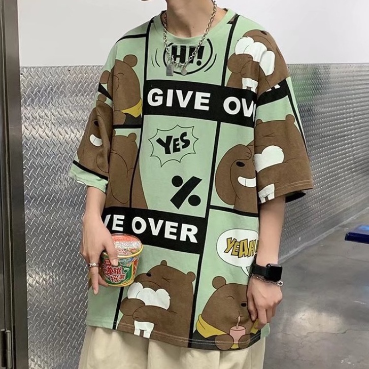 Áo Thun Tay Ngắn Dáng Rộng In Hoạt Hình Phong Cách Hàn Quốc Thời Trang Mùa Hè Cho Nam